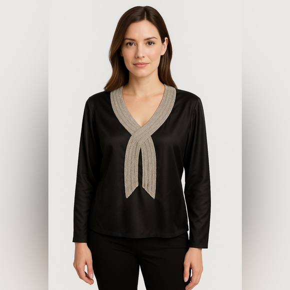 Vintage Tops - Vintage Silk Black Beaded Blouse